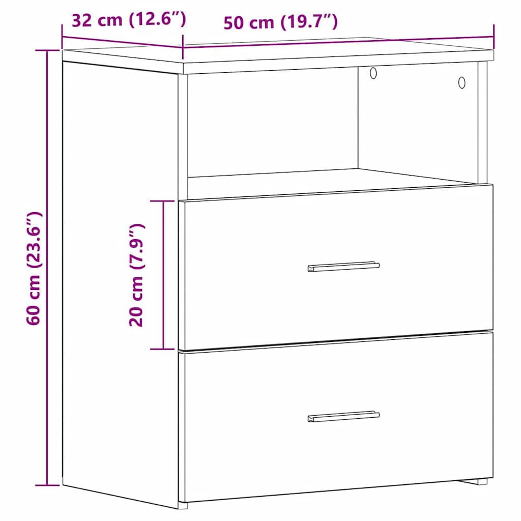 Nattbord 2 Stk Artisan Eik 50X32X60 Cm Konstruert Tre