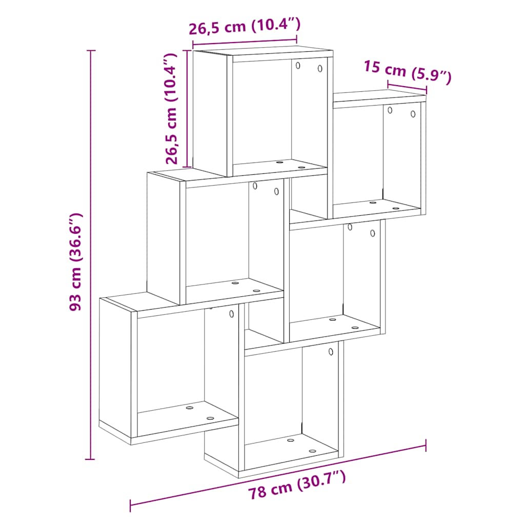 Vegghylle Kubeformet Artisan Eik 78X15X93 Cm Konstruert Tre