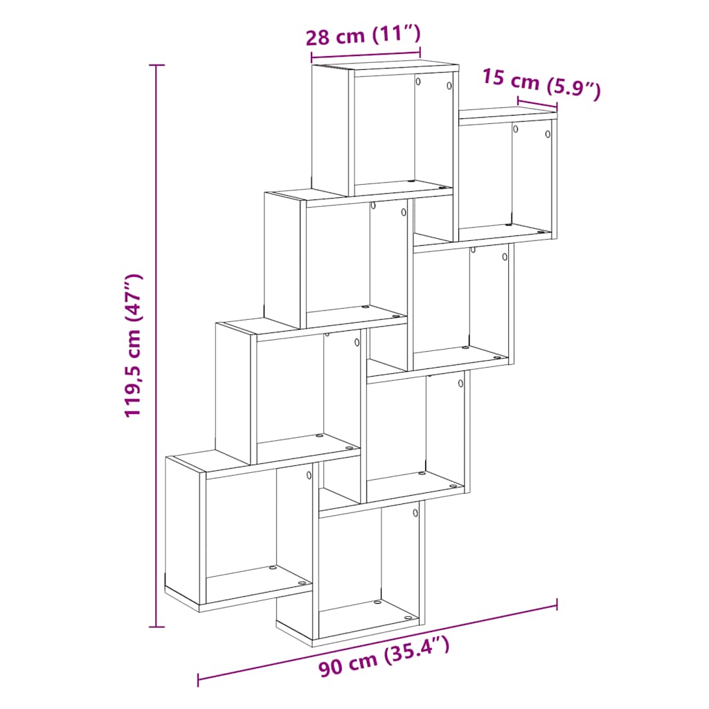 Vegghylle Kubeformet Gammelt Tre 90X15X119,5 Cm Konstruert Tre