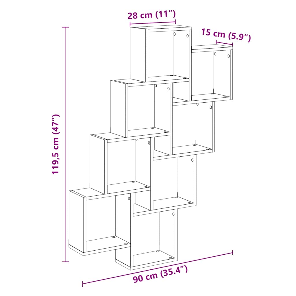 Vegghylle Kubeformet Artisan Eik 90X15X119,5 Cm Konstruert Tre