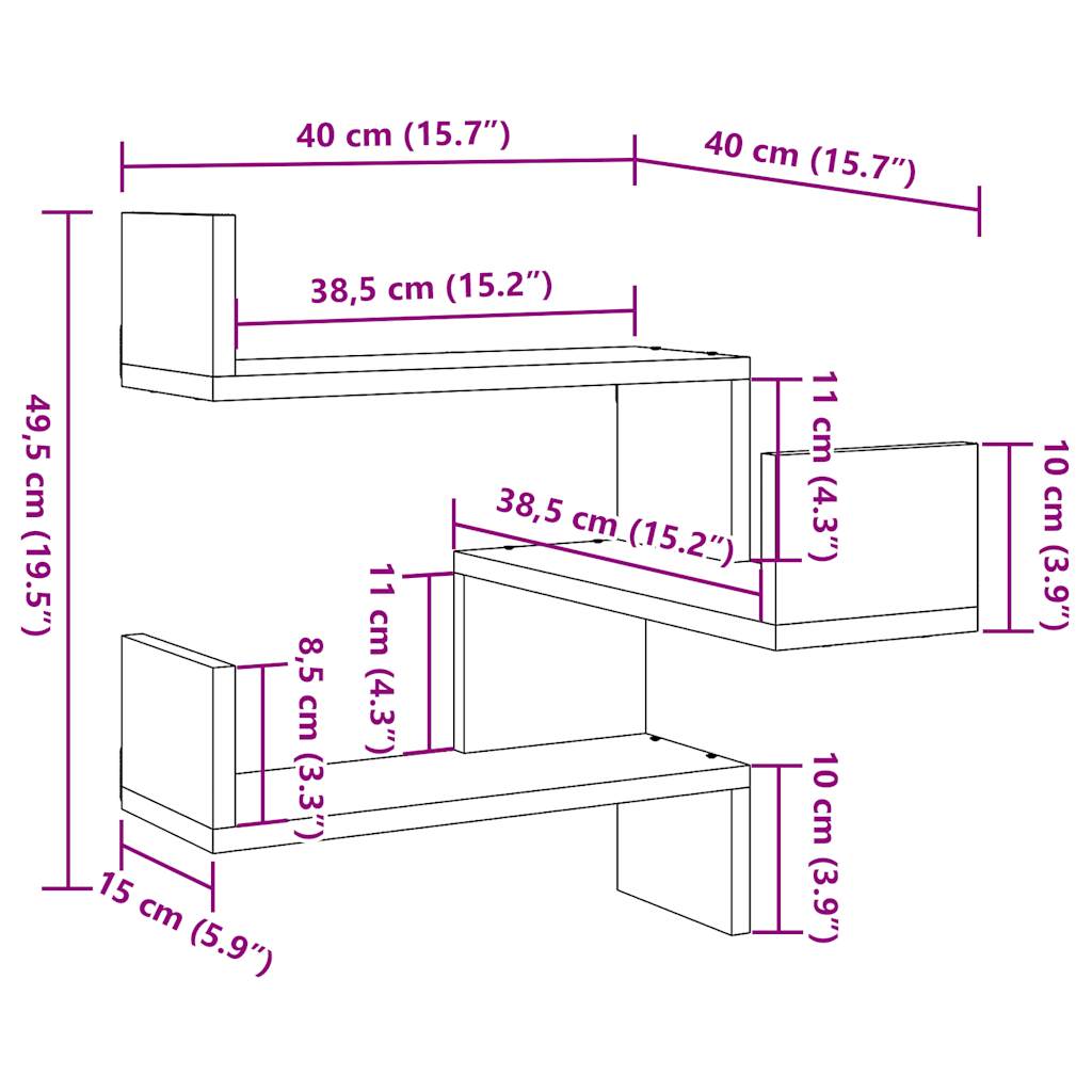 Vegg Hjørnehyller 2 Stk Gammelt Tre 40X40X49,5Cm Konstruert Tre