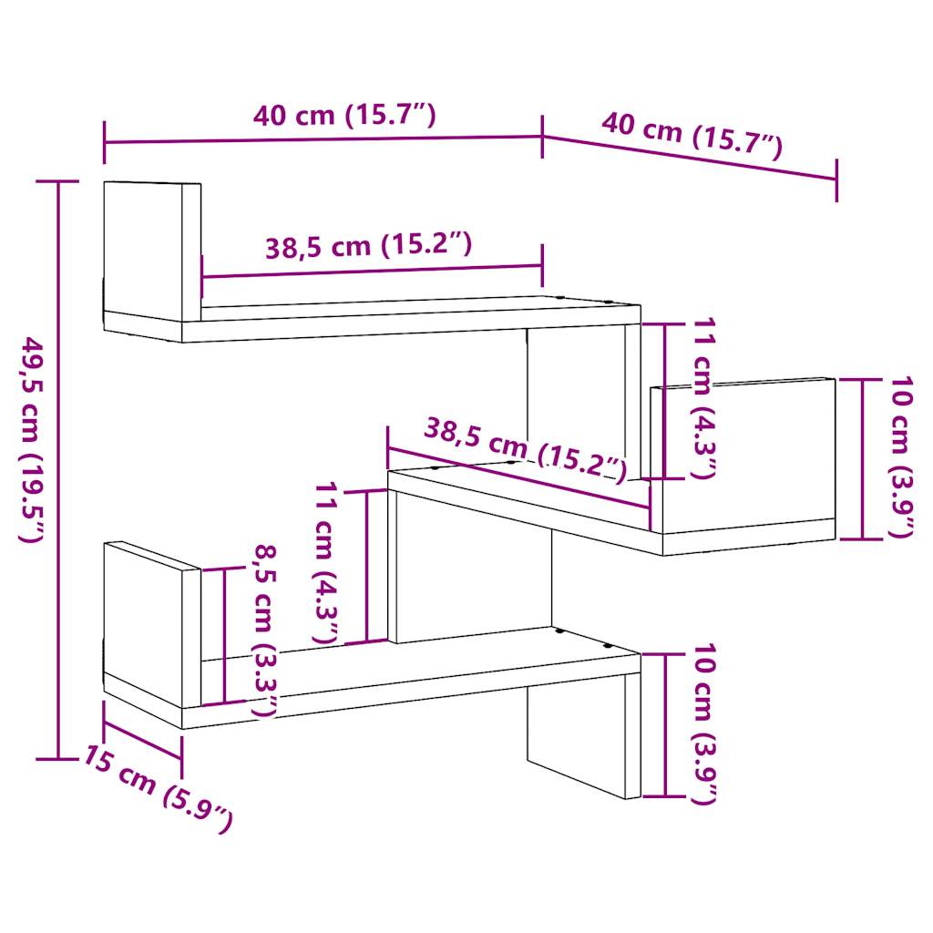Veggmontert Hylle Artisan Eik 40X40X49,5 Cm Konstruert Tre