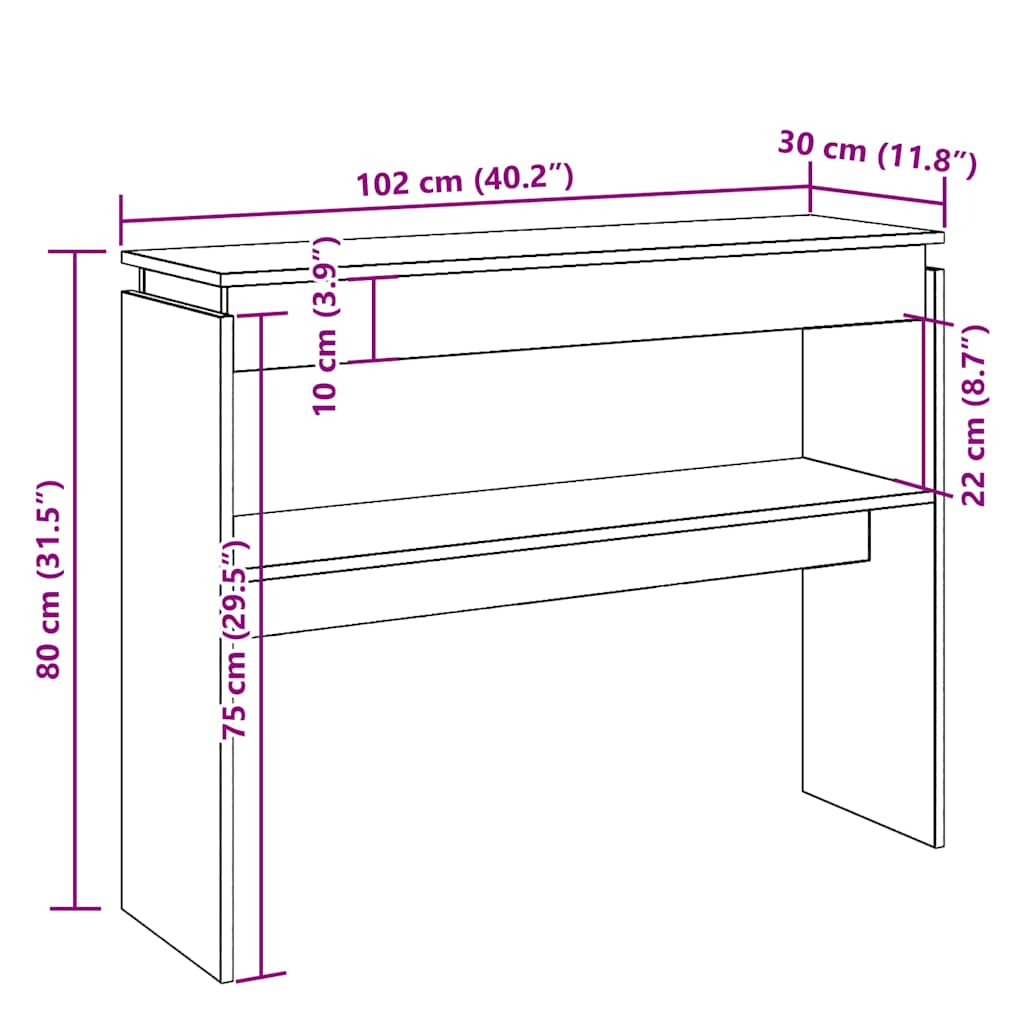 Konsollbord Artisan Eik 102X30X80 Cm Konstruert Tre