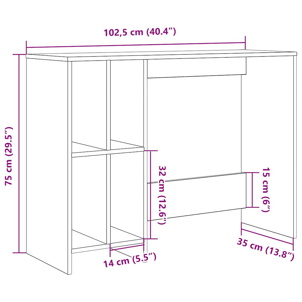 Skrivebord Gammelt Tre 102,5X35X75 Cm Konstruert Tre