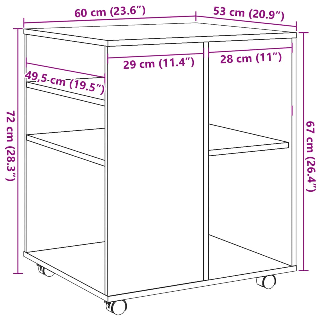 Rulleskap Artisan Eik 60X53X72 Cm Konstruert Tre