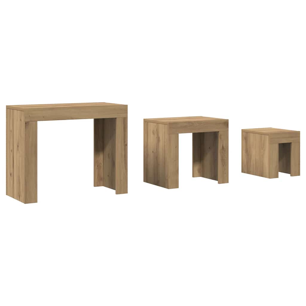 Stablebare Salongbord 3 Stk Artisan Eik Konstruert Tre