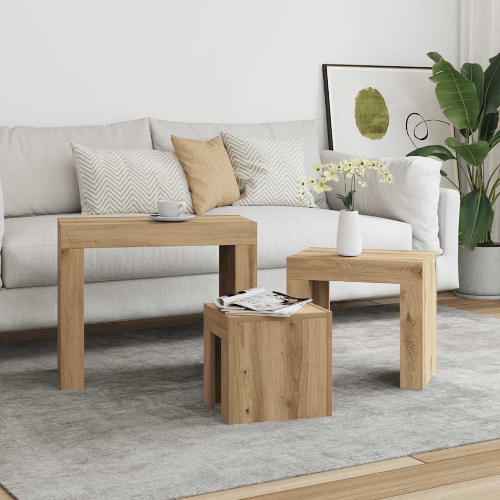 Stablebare Salongbord 3 Stk Artisan Eik Konstruert Tre