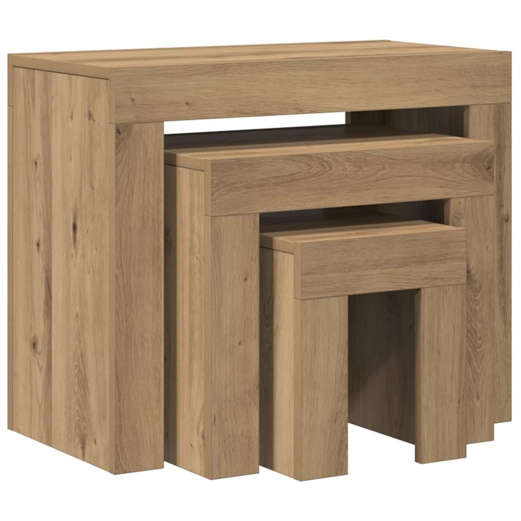 Stablebare Salongbord 3 Stk Artisan Eik Konstruert Tre