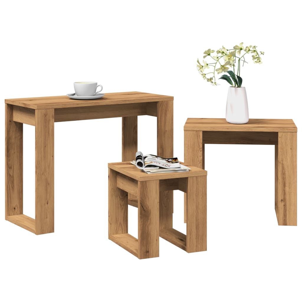 Stablebord 3 Stk Artisan Eik Konstruert Tre