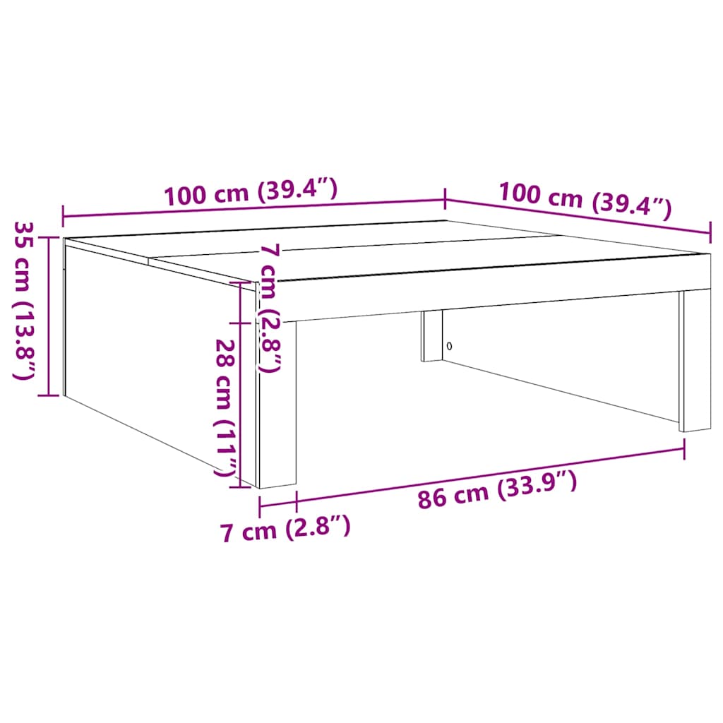 Salongbord Gammelt Tre 100X100X35 Cm Konstruert Tre