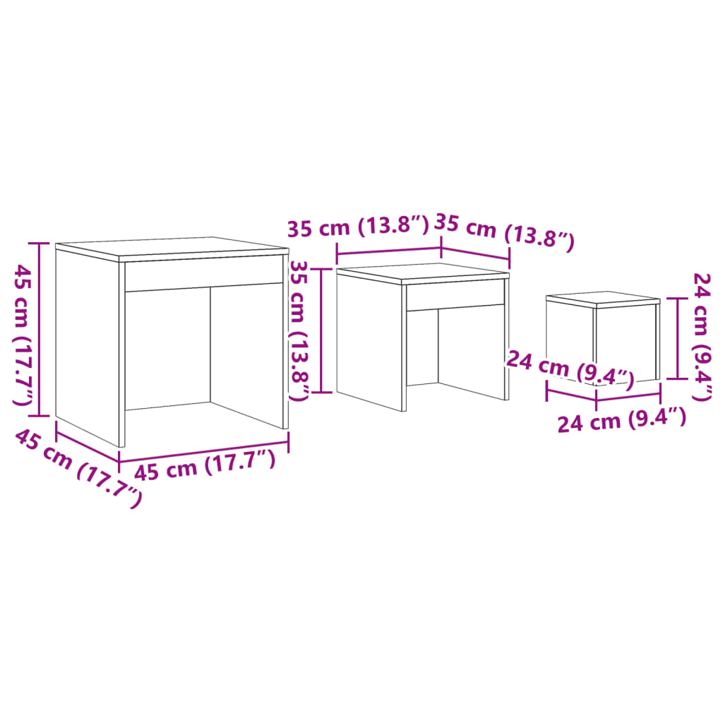 Stablebord 3 Stk Artisan Eik Konstruert Tre