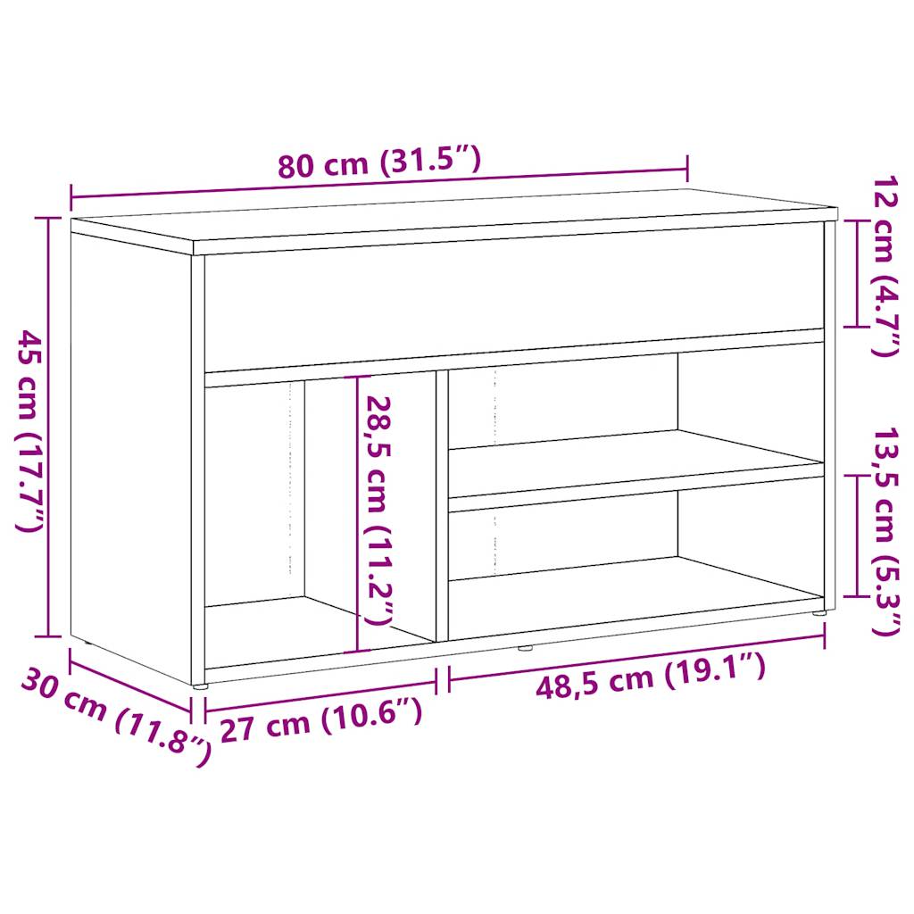Skohylle Artisan Eik 80X30X45 Cm Konstruert Tre