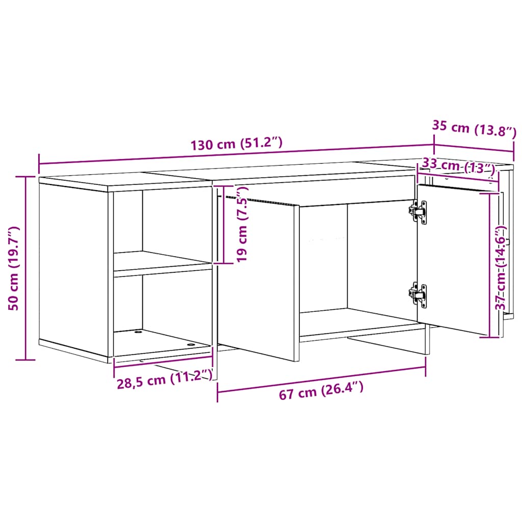Tv-Benk Artisan Eik 130X35X50 Cm Konstruert Tre