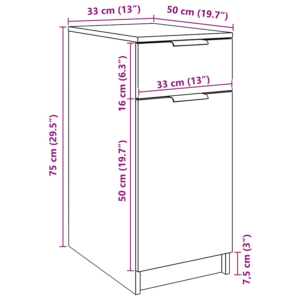 Skap For Skrivebord Artisan Eik 33X50X75 Cm Konstruert Tre