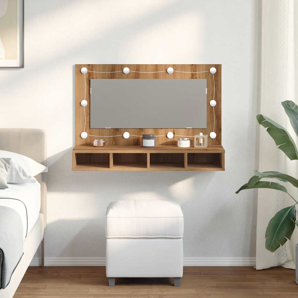 Speilskap Med Led Artisan Eik 90X31,5X62 Cm