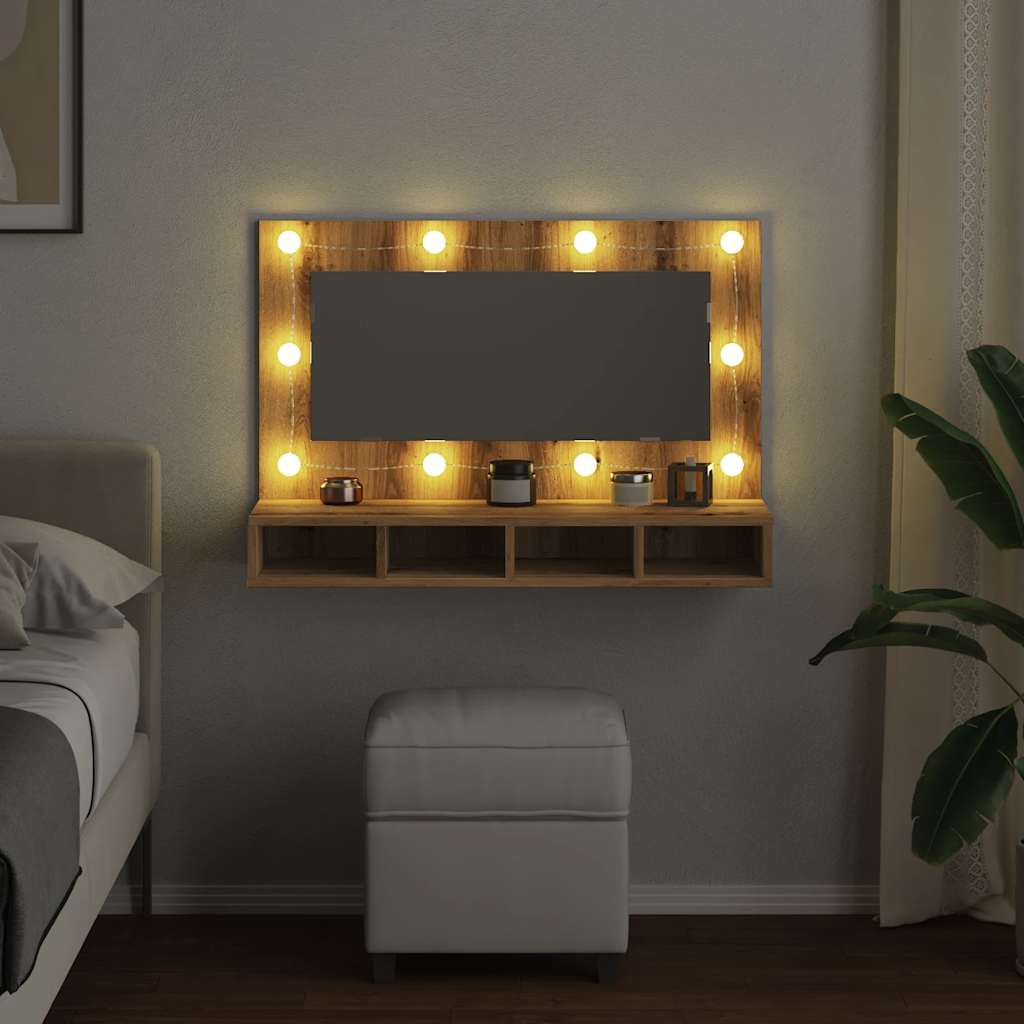 Speilskap Med Led Artisan Eik 90X31,5X62 Cm