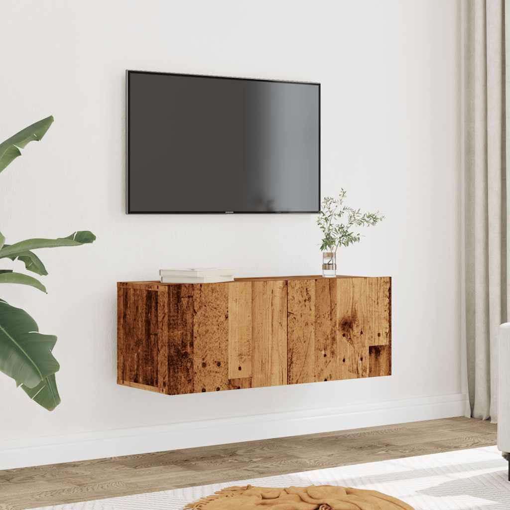 Veggmonterte Tv-Benker 2 Stk Gammelt Tre 80X30X30 Cm