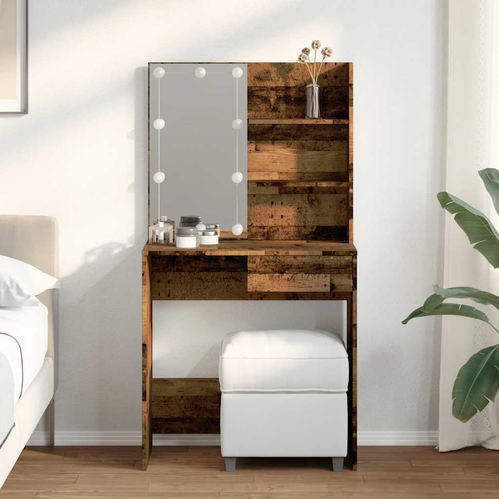 Sminkebord Med Led Gammelt Tre 74,5X40X141 Cm