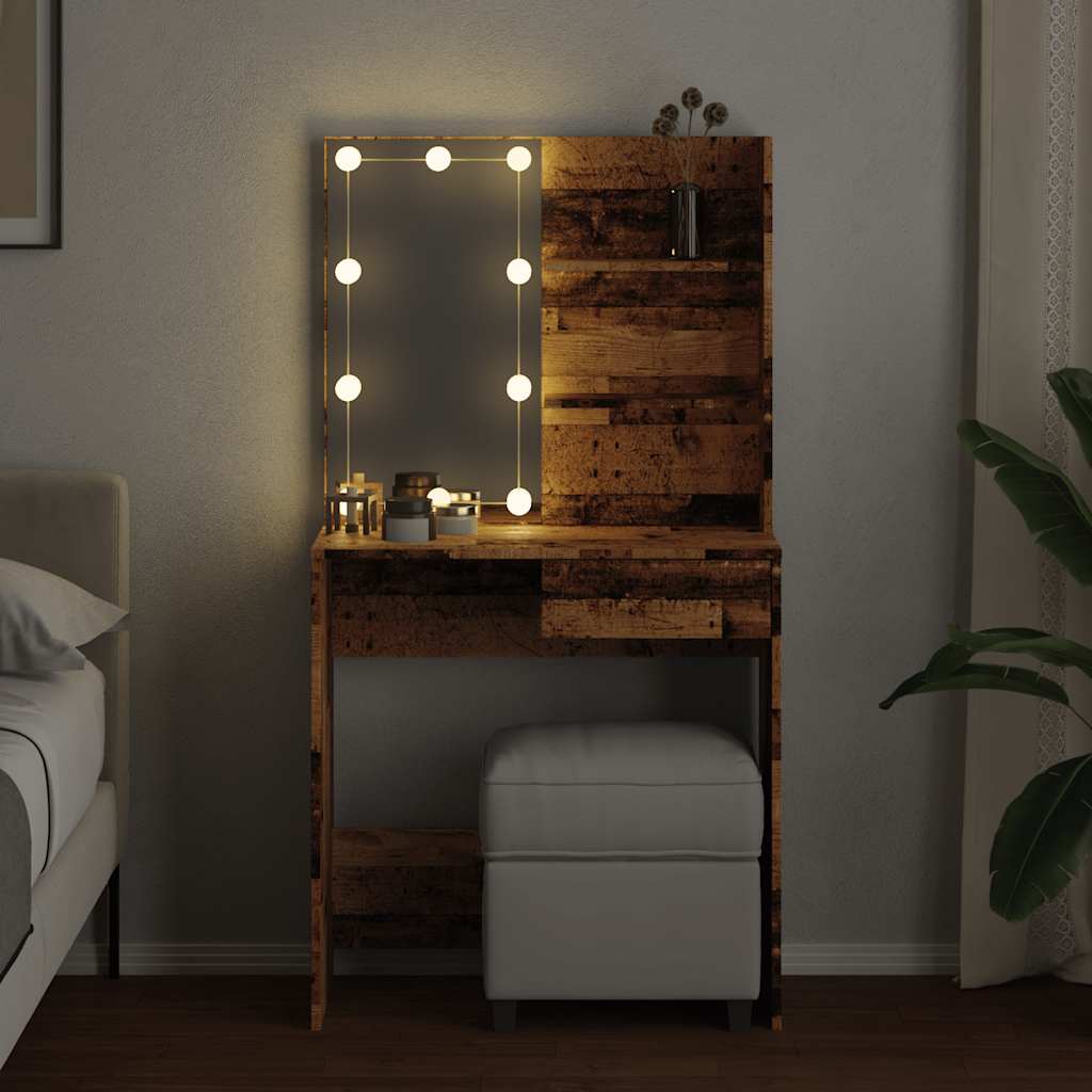Sminkebord Med Led Gammelt Tre 74,5X40X141 Cm