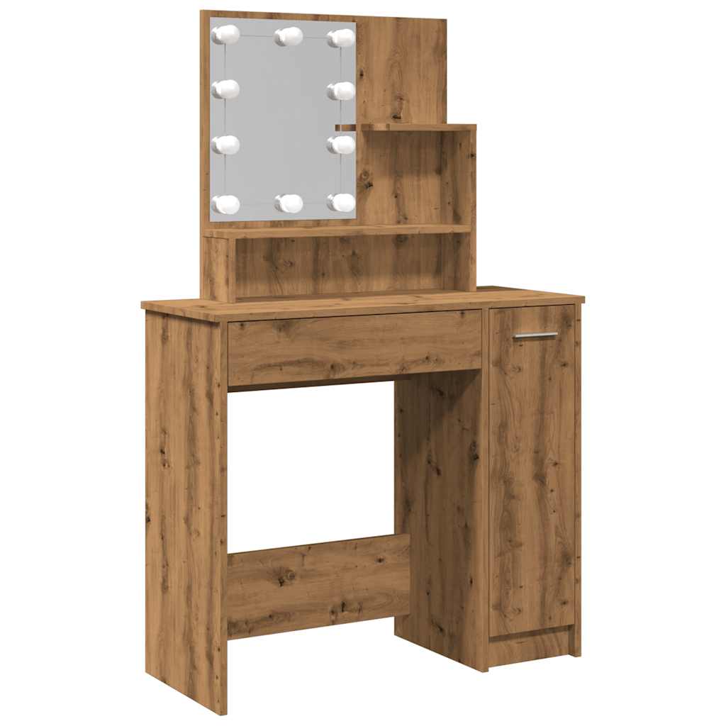 Sminkebord Med Led Artisan Eik 86,5X35X136 Cm