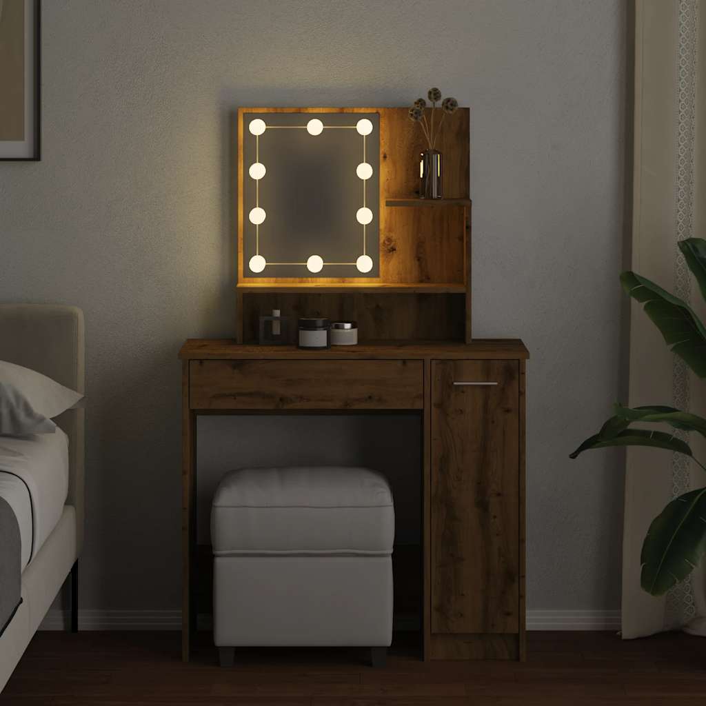 Sminkebord Med Led Artisan Eik 86,5X35X136 Cm