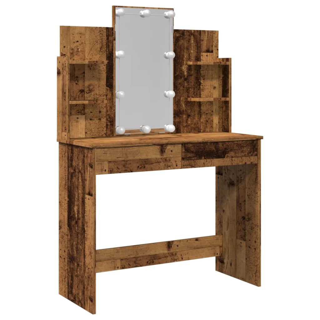 Sminkebord Med Led Gammelt Tre 96X40X142 Cm