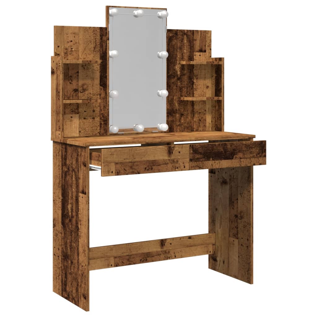 Sminkebord Med Led Gammelt Tre 96X40X142 Cm