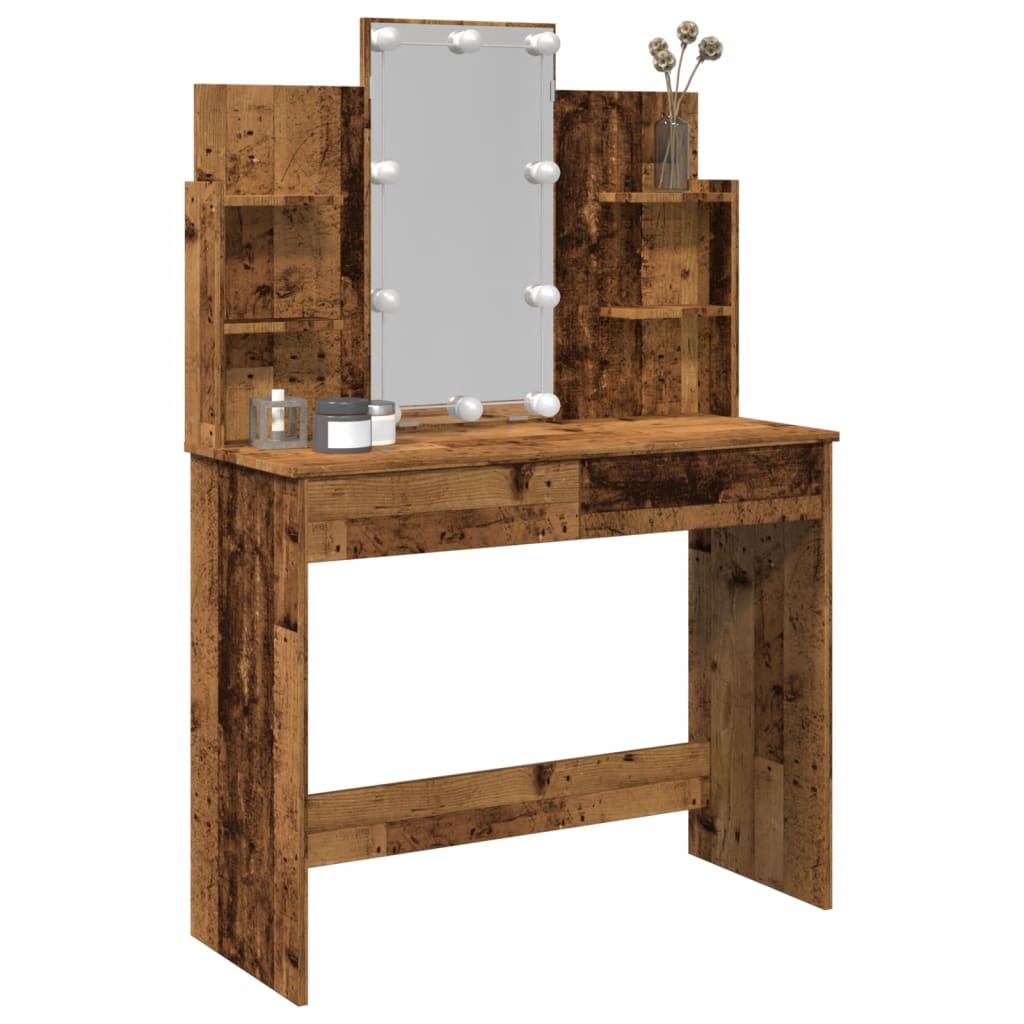 Sminkebord Med Led Gammelt Tre 96X40X142 Cm