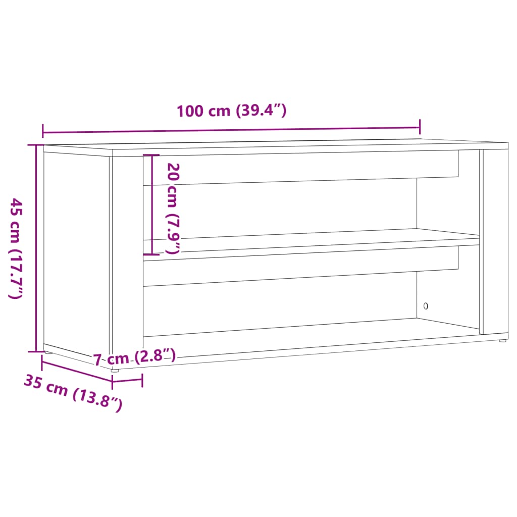 Skohylle Artisan Eik 100X35X45 Cm Konstruert Tre