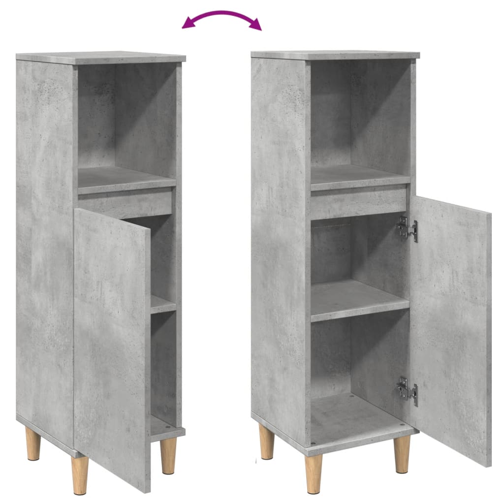 Baderomsskap Betonggrå 30X30X100 Cm Konstruert Tre