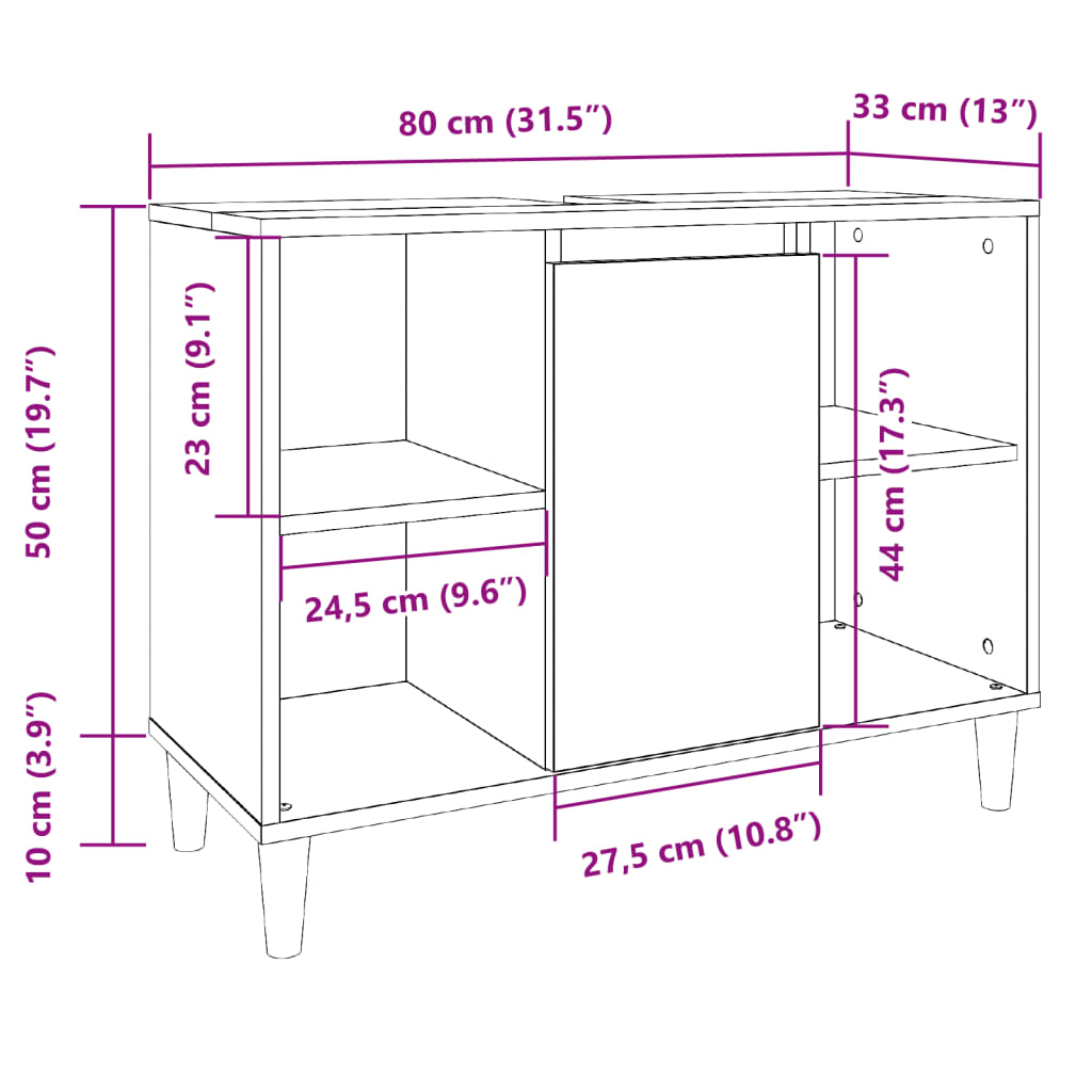 Baderomsskap Høyglans Hvit 80X33X60 Cm Konstruert Tre