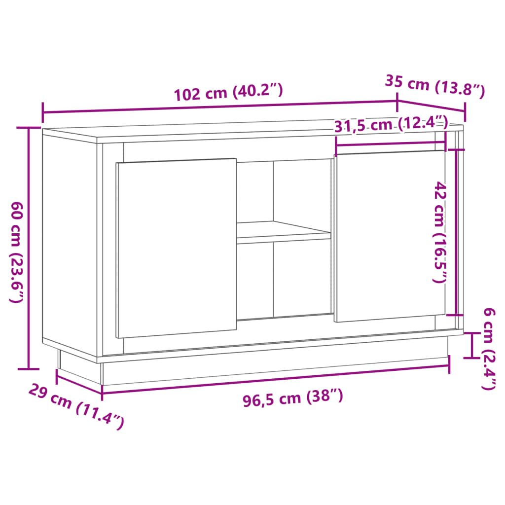 Skjenk Gammelt Tre 102X35X60 Cm Konstruert Tre