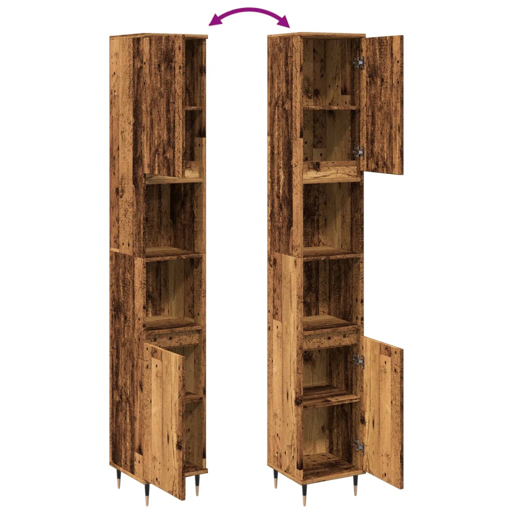 Baderomsskap Gammelt Tre 30X30X190 Cm Konstruert Tre