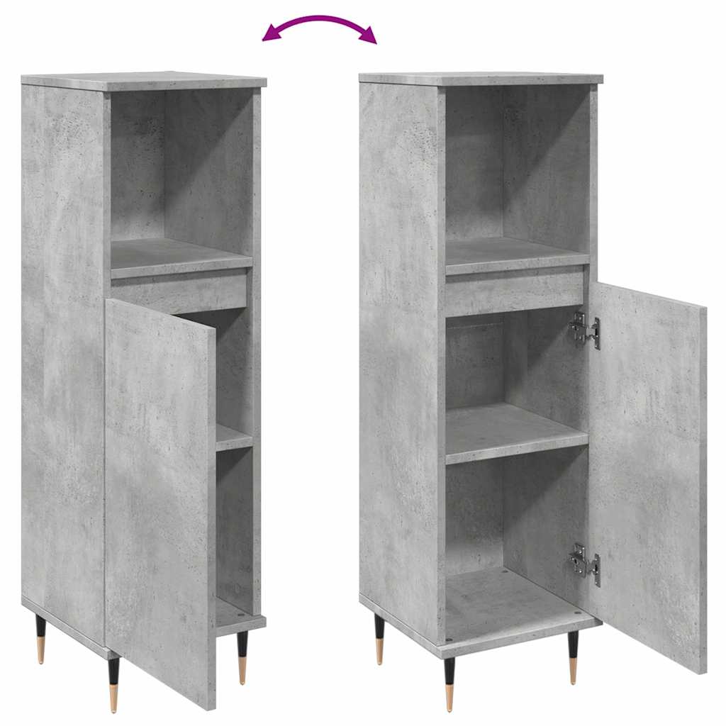 Baderomsskap Betonggrå 30X30X100 Cm Konstruert Tre