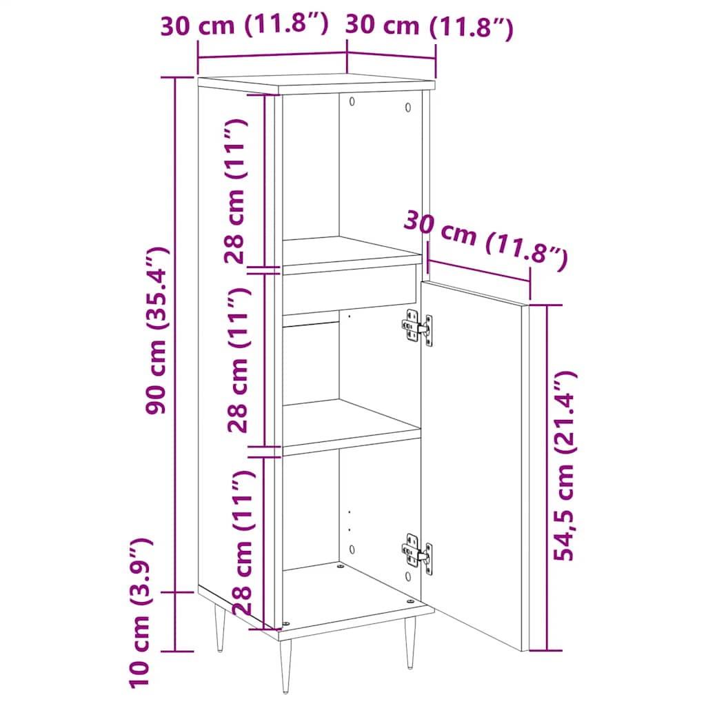 Baderomsskap Betonggrå 30X30X100 Cm Konstruert Tre