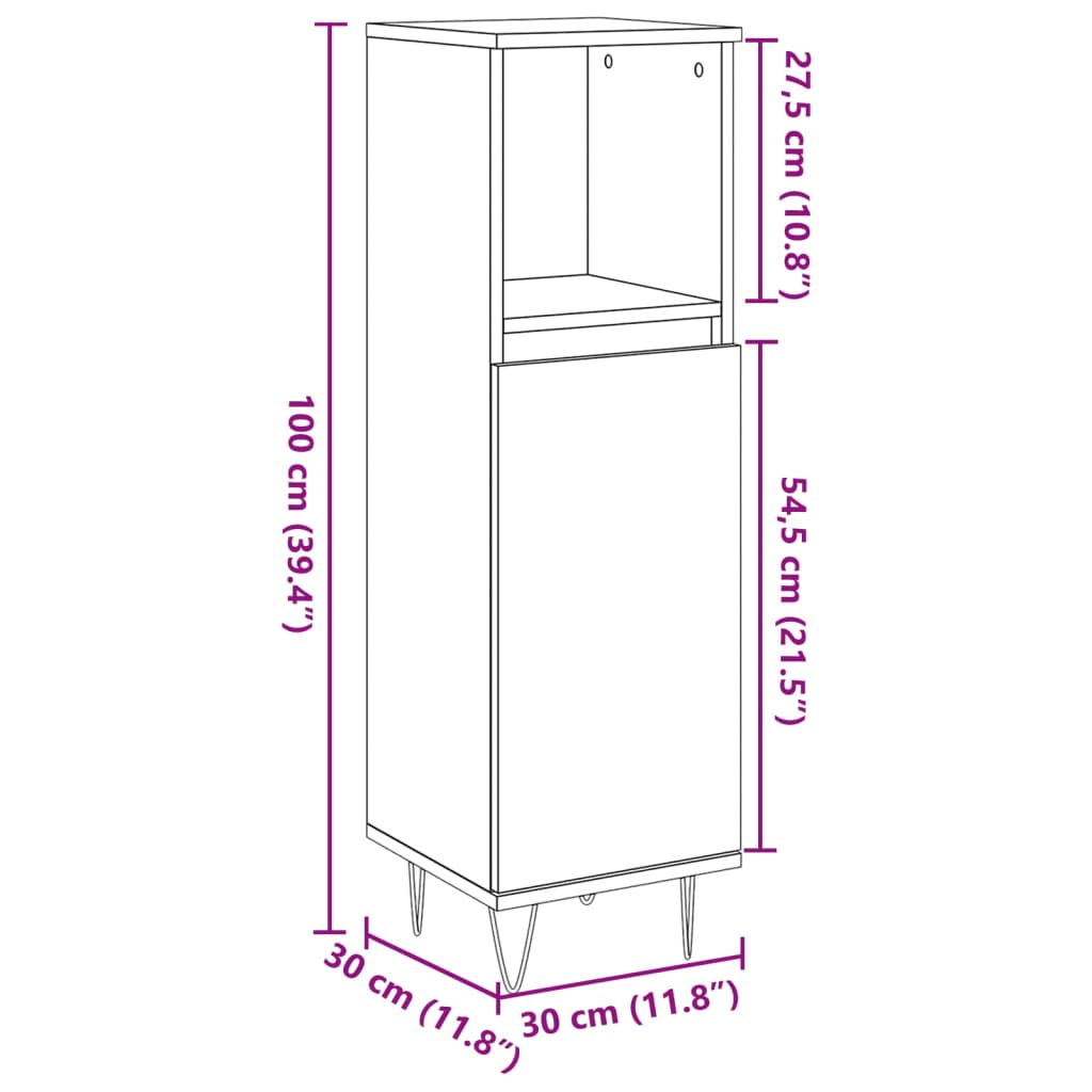 Baderomsskap Betonggrå 30X30X100 Cm Konstruert Tre