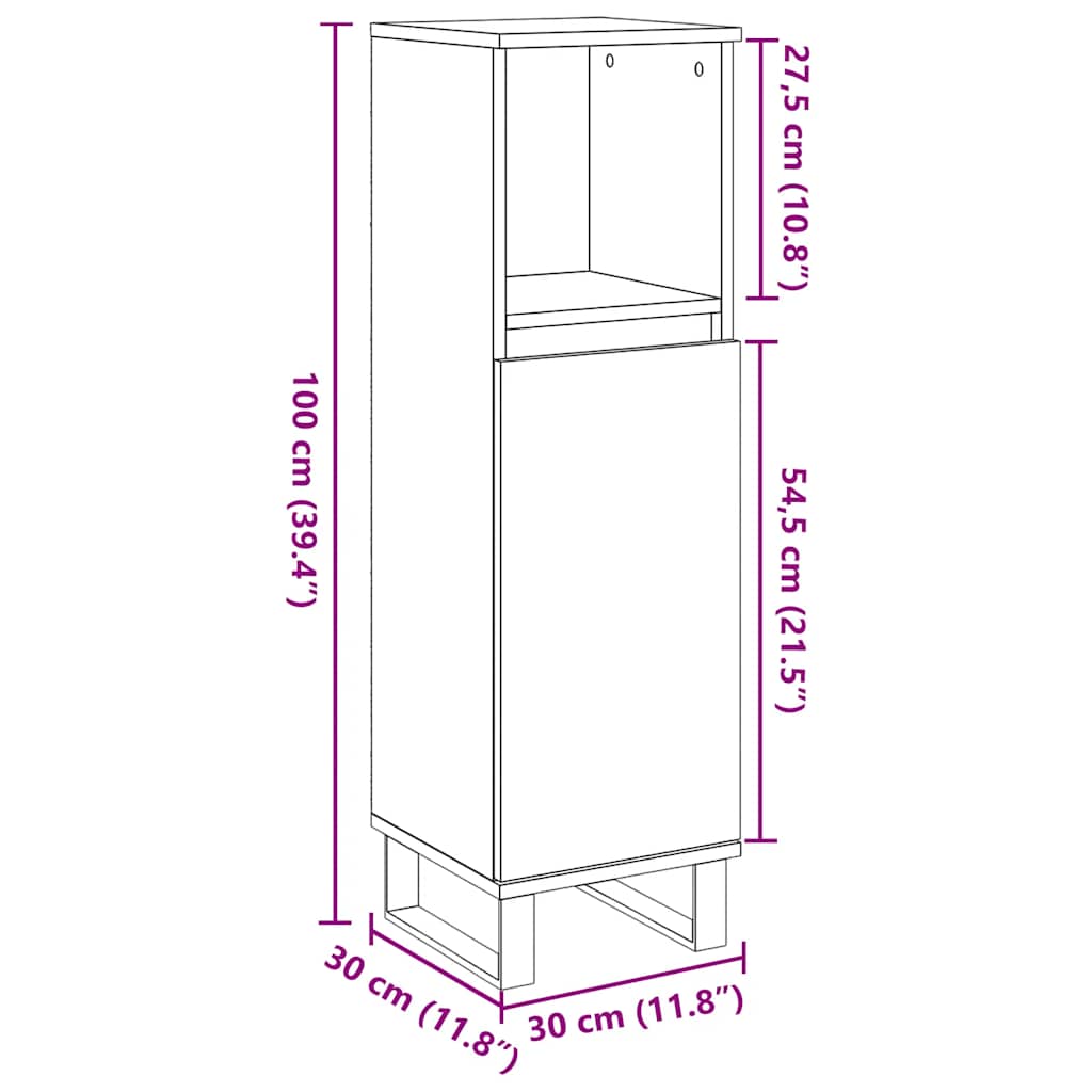 Baderomsskap Betonggrå 30X30X100 Cm Konstruert Tre