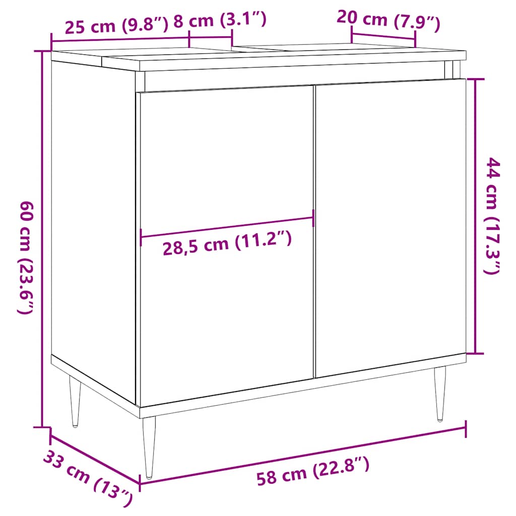 Baderomsskap Betonggrå 58X33X60 Cm Konstruert Tre