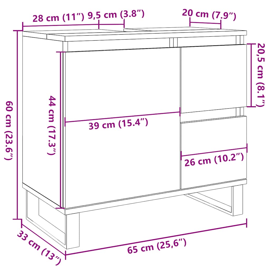 Baderomsservantskap Betonggrå 65X33X60 Cm Konstruert Tre