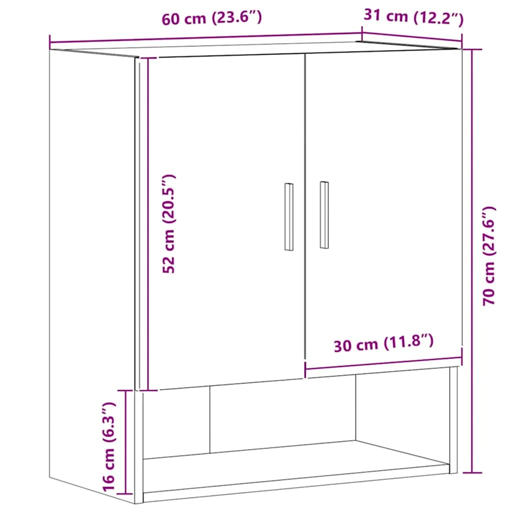 Veggskap Artisan Eik 60X31X70 Cm Konstruert Tre