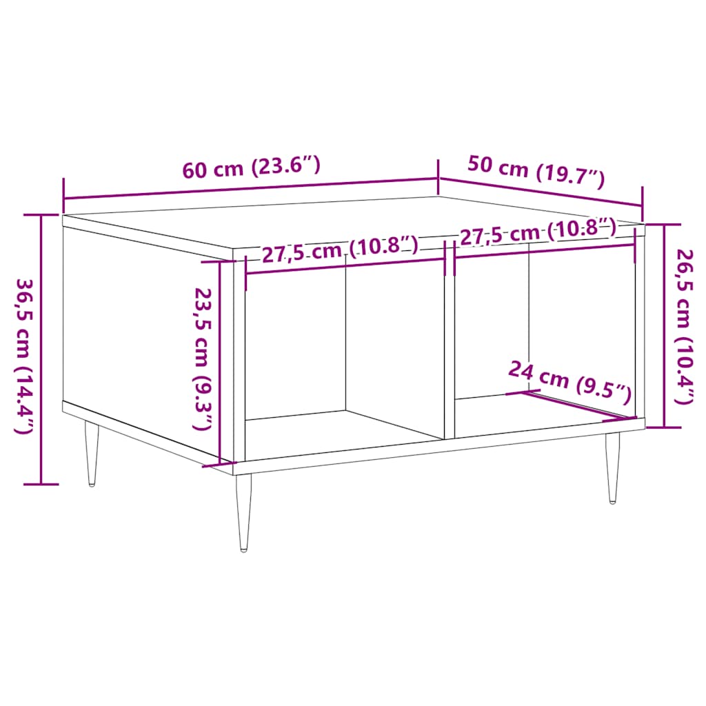 Salongbord Artisan Eik 60X50X36,5 Cm Konstruert Tre