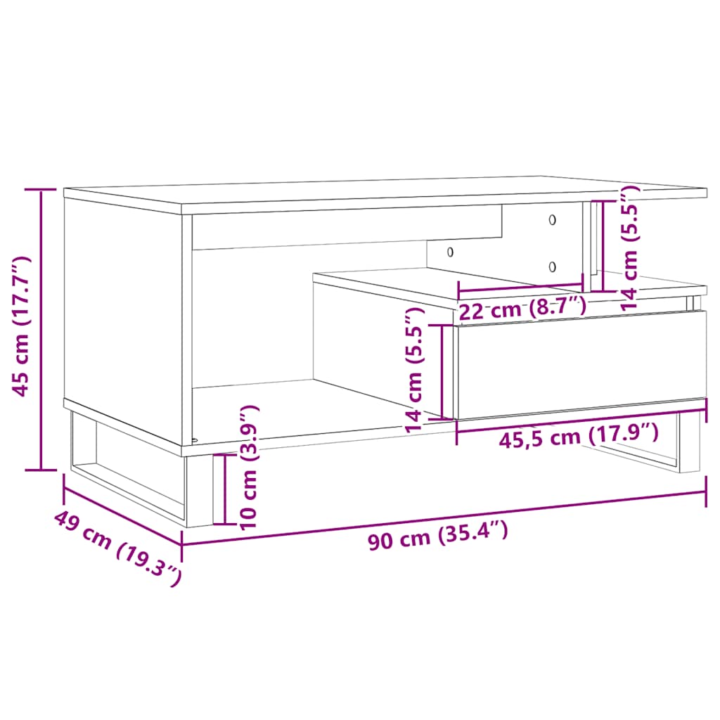 Salongbord Artisan Eik 90X49X45 Cm Konstruert Tre