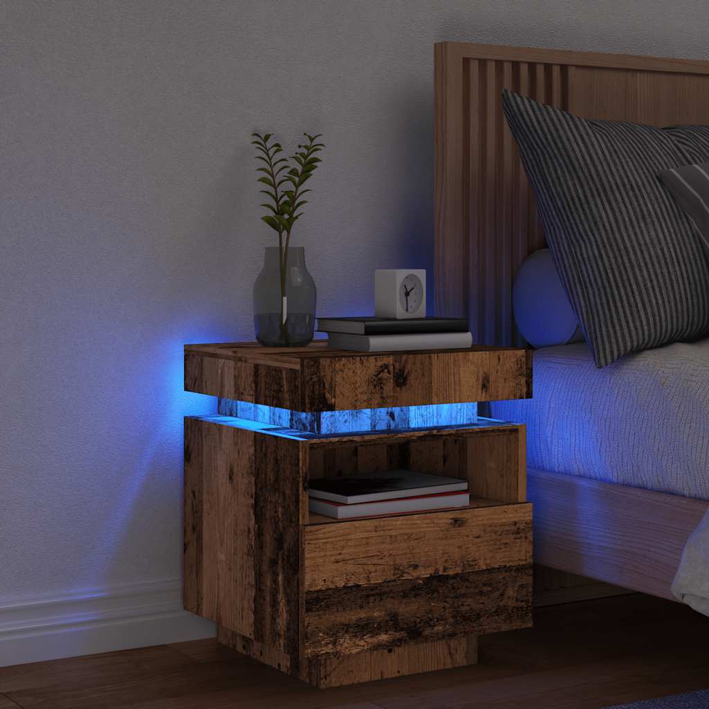 Nattbord Med Led Gammelt Tre 40X39X48,5 Cm