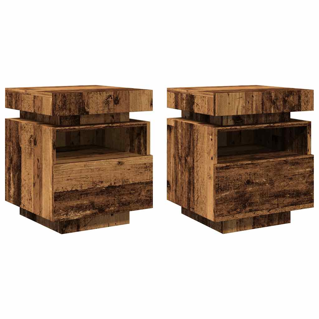 Nattbord Med Led 2 Stk Gammelt Tre 40X39X48,5 Cm