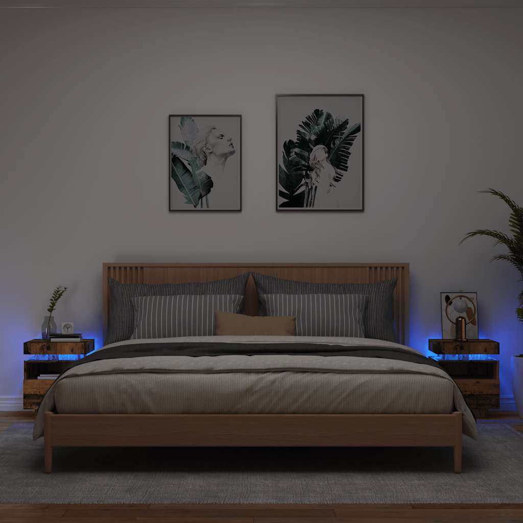 Nattbord Med Led 2 Stk Gammelt Tre 40X39X48,5 Cm