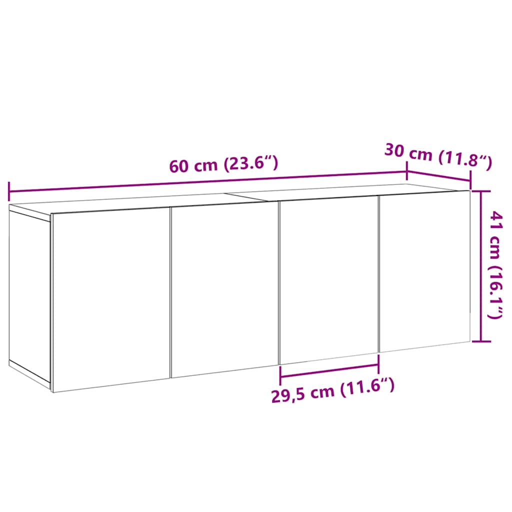 Veggmonterte Tv-Benker 2 Stk Gammelt Tre 60X30X41 Cm