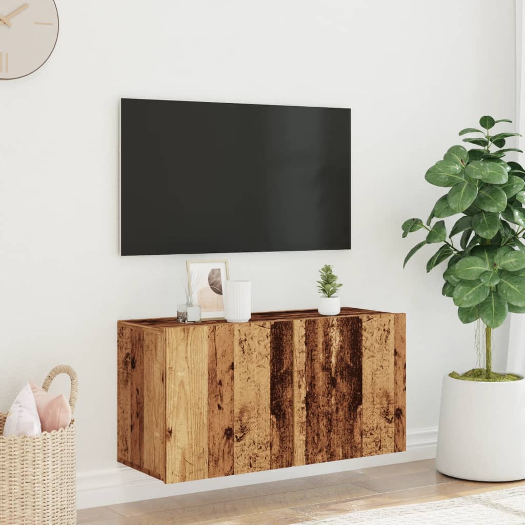 Vegghengt Tv-Benk Gammelt Tre 80X30X41 Cm