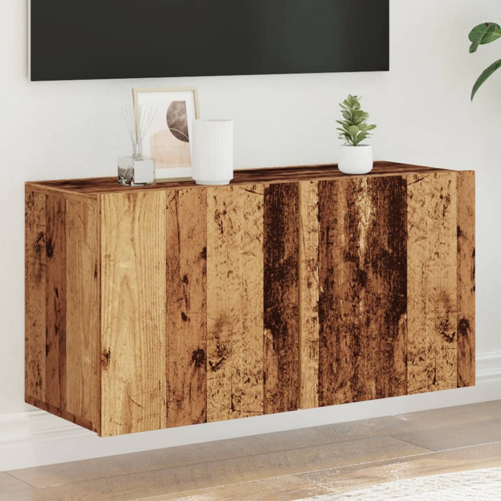 Vegghengt Tv-Benk Gammelt Tre 80X30X41 Cm
