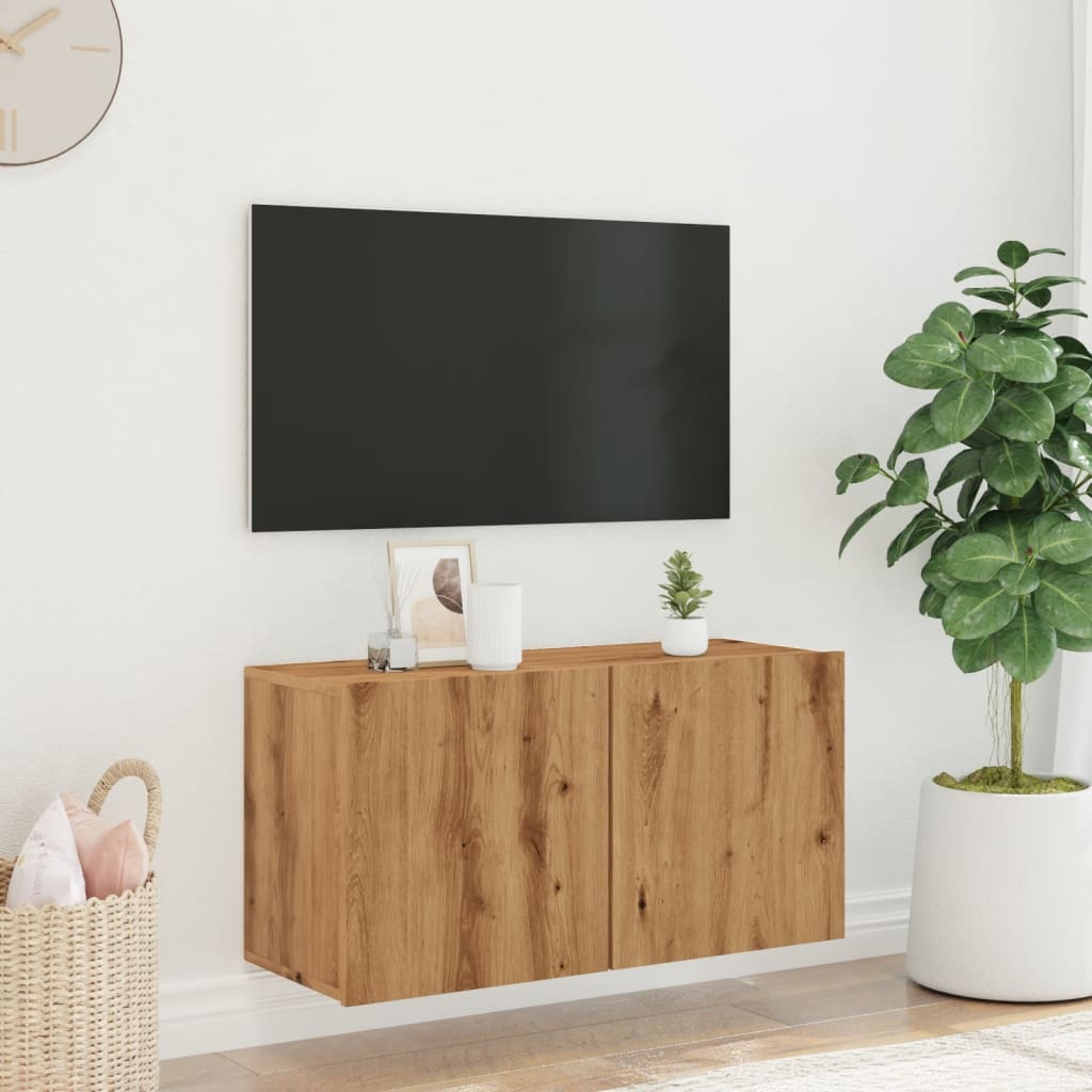 Vegghengt Tv-Benk Artisan Eik 80X30X41 Cm