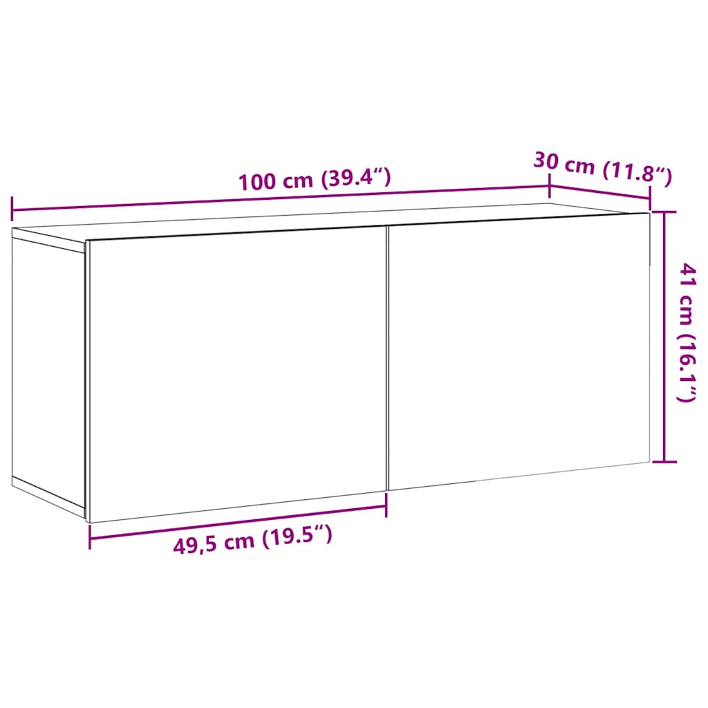 Vegghengt Tv-Benk Artisan Eik 100X30X41 Cm
